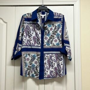 Chico’s blue and white paisley button down shirt size 1(8) NWT